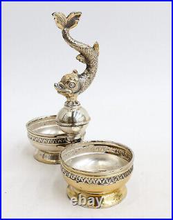 American 925 Sterling Silver Dolphin Open Salt Cellars Retailed Goldie R. Blum