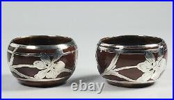 American Belleek Lenox China Porcelain GORGEOUS SILVER Overlay Brown Open Salts