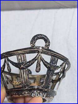 Ant. Master Salt Cellar 800 SILVER Cobalt Glass Liner Drape SWAGS Laurel Wreaths