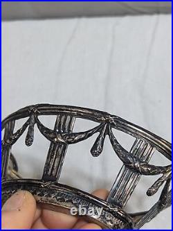 Ant. Master Salt Cellar 800 SILVER Cobalt Glass Liner Drape SWAGS Laurel Wreaths