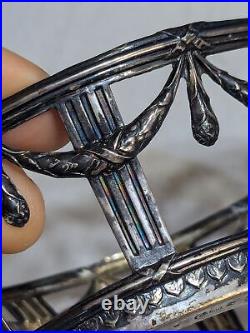 Ant. Master Salt Cellar 800 SILVER Cobalt Glass Liner Drape SWAGS Laurel Wreaths