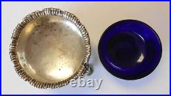 Antique 1784 Sterling Silver London Shell Footed Salt Cellar Cobalt Glass Insert