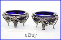 Antique 1800's Imperial France Froment Meurice Sterling Silver Salt Cellar Blue