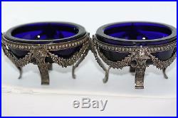 Antique 1800's Imperial France Froment Meurice Sterling Silver Salt Cellar Blue