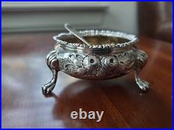 Antique 1868 English Sterling Silver Salt Cellar Bowl and Spoon 76g No Mono