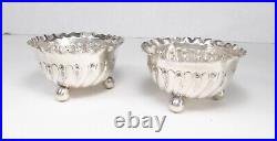 Antique 1890 Pair Nathan & Hayes England Sterling Silver Open Salt Cellars Dips