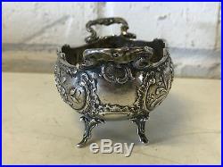 Antique 18th / 19th Cent. English Sterling Silver Repousse Open Salt Cellar Dish