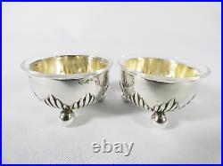 Antique 1900 German Solid Silver Pair of Salt Cellars Dishes Glass Liners Lot