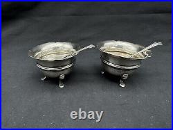 Antique 1910 Israel Sigmund Greenberg Sterling Silver Open Salt Cellars & Spoons