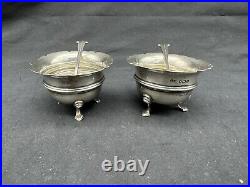 Antique 1910 Israel Sigmund Greenberg Sterling Silver Open Salt Cellars & Spoons