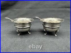 Antique 1910 Israel Sigmund Greenberg Sterling Silver Open Salt Cellars & Spoons