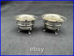 Antique 1910 Israel Sigmund Greenberg Sterling Silver Open Salt Cellars & Spoons