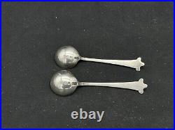 Antique 1910 Israel Sigmund Greenberg Sterling Silver Open Salt Cellars & Spoons