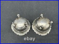 Antique 1910 Israel Sigmund Greenberg Sterling Silver Open Salt Cellars & Spoons