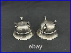 Antique 1910 Israel Sigmund Greenberg Sterling Silver Open Salt Cellars & Spoons