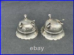 Antique 1910 Israel Sigmund Greenberg Sterling Silver Open Salt Cellars & Spoons