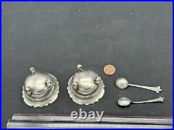 Antique 1910 Israel Sigmund Greenberg Sterling Silver Open Salt Cellars & Spoons