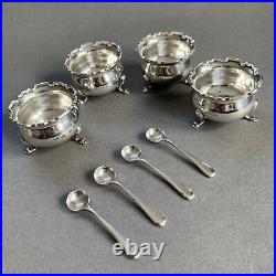 Antique 1912 Mappin & Webb Sterling Silver Salt Cellars And Spoons Boxed
