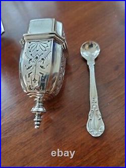 Antique 1929 English Sterling Silver Pepper Shaker Salt Cellar Bowl Spoon 141.9g
