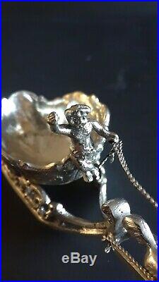 Antique 800 German Silver Cherub Sleigh Horse Salt Cellar Hallmarks Figural