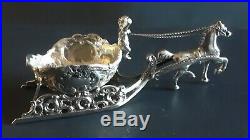 Antique 800 German Silver Cherub Sleigh Horse Salt Cellar Hallmarks Figural