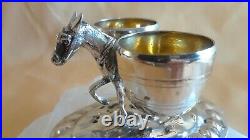 Antique 800 Silver Donkey Toothpick Spice Holder Gold Wash Sign Figural Baskets
