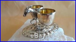 Antique 800 Silver Donkey Toothpick Spice Holder Gold Wash Sign Figural Baskets