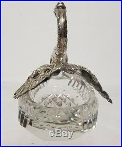 Antique 835 Marked Silver and Cut Glass Swan Form Master Salt Cellar