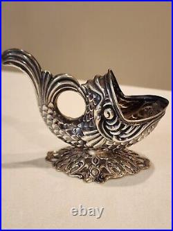 Antique 935 Sterling Silver Dolphin Fish Salt Cellar