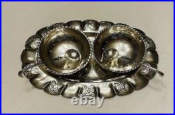 Antique A. Ceron Sterling Salt Cellar Set From Mexico