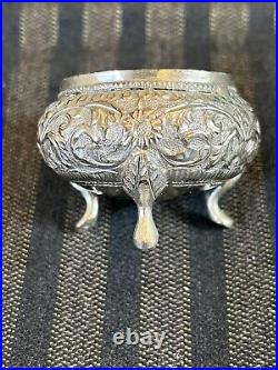 Antique Anglo India Kutch Export Sterling Silver Chased Salt & Pepper Cellars
