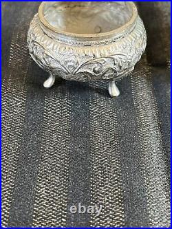 Antique Anglo India Kutch Export Sterling Silver Chased Salt & Pepper Cellars