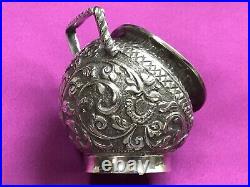 Antique Anglo Indian Silver Salts. Kashmir And Cutch Style Decoration. 1890
