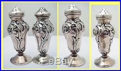 Antique Art Nouveau Pair Matching Salt Pepper Shakers Silver WB Kerr & Co #5070