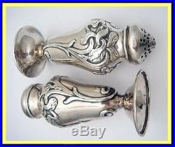 Antique Art Nouveau Pair Matching Salt Pepper Shakers Silver WB Kerr & Co #5070