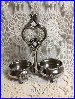 Antique Austria 800 Silver Double Master Salt Dip Cellar Dish WithHandle Austrian