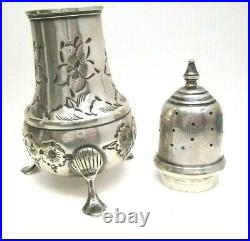 Antique B and M Sterling Silver Pepper Shaker and Salt Dish #43 Hand Chased