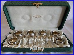 Antique C. D. PEACOCK Set of 6 Sterling Silver Salt Cellars With Spoons In Case