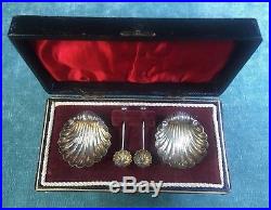 Antique CARTIER Sterling Silver Shell Shaped Salt Cellars & Spoons 1901 in Box