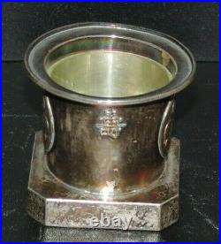 Antique Chinese Export Silver Salt Cellar, Lotus Leaf Design Glass Insert Marked