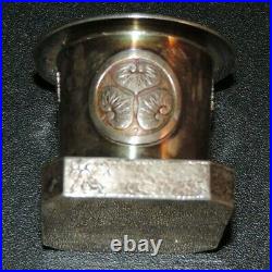 Antique Chinese Export Silver Salt Cellar, Lotus Leaf Design Glass Insert Marked