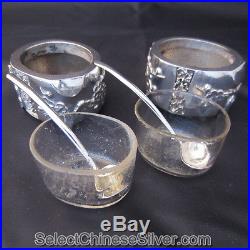 Antique Chinese Export Solid Silver Twin Salt Cellars by Kwong Man Shing, c1900