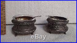 Antique Circa 1800's French Sterling Silver Salt Cellars Set of 2 w spoon bowl