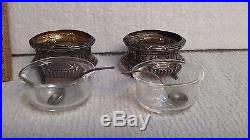 Antique Circa 1800's French Sterling Silver Salt Cellars Set of 2 w spoon bowl