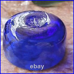 Antique Cobalt Blue Blown Glass Footed Salt Cellar Bowl Ornate Silver Tone