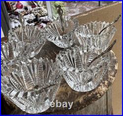 Antique Cut Glass Salt Cellar Set 6 with Sterling Silver Spoons Hollywood Regency