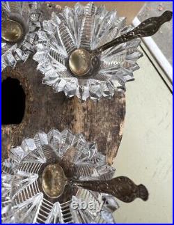 Antique Cut Glass Salt Cellar Set 6 with Sterling Silver Spoons Hollywood Regency