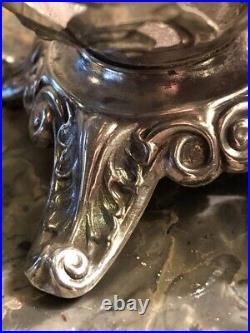 Antique Double Salt Cellars Sterling Silver Blue Glass Napoleon III Style 19th C