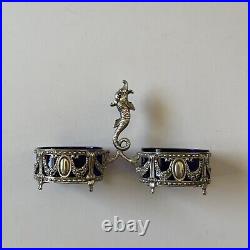 Antique Double Sterling Silver & Glass Salt Cellar German