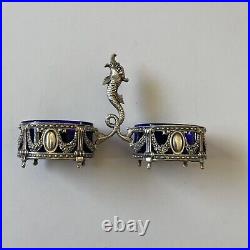 Antique Double Sterling Silver & Glass Salt Cellar German